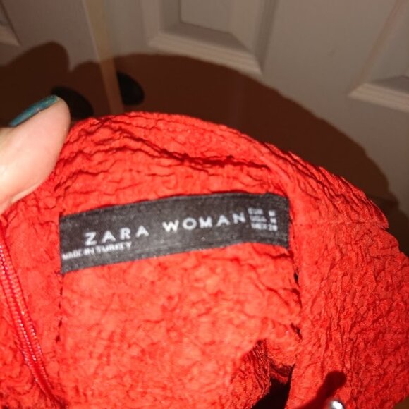 Zara Red Fit & Flare Jacquard Dress Mini size M medium - Picture 6 of 8